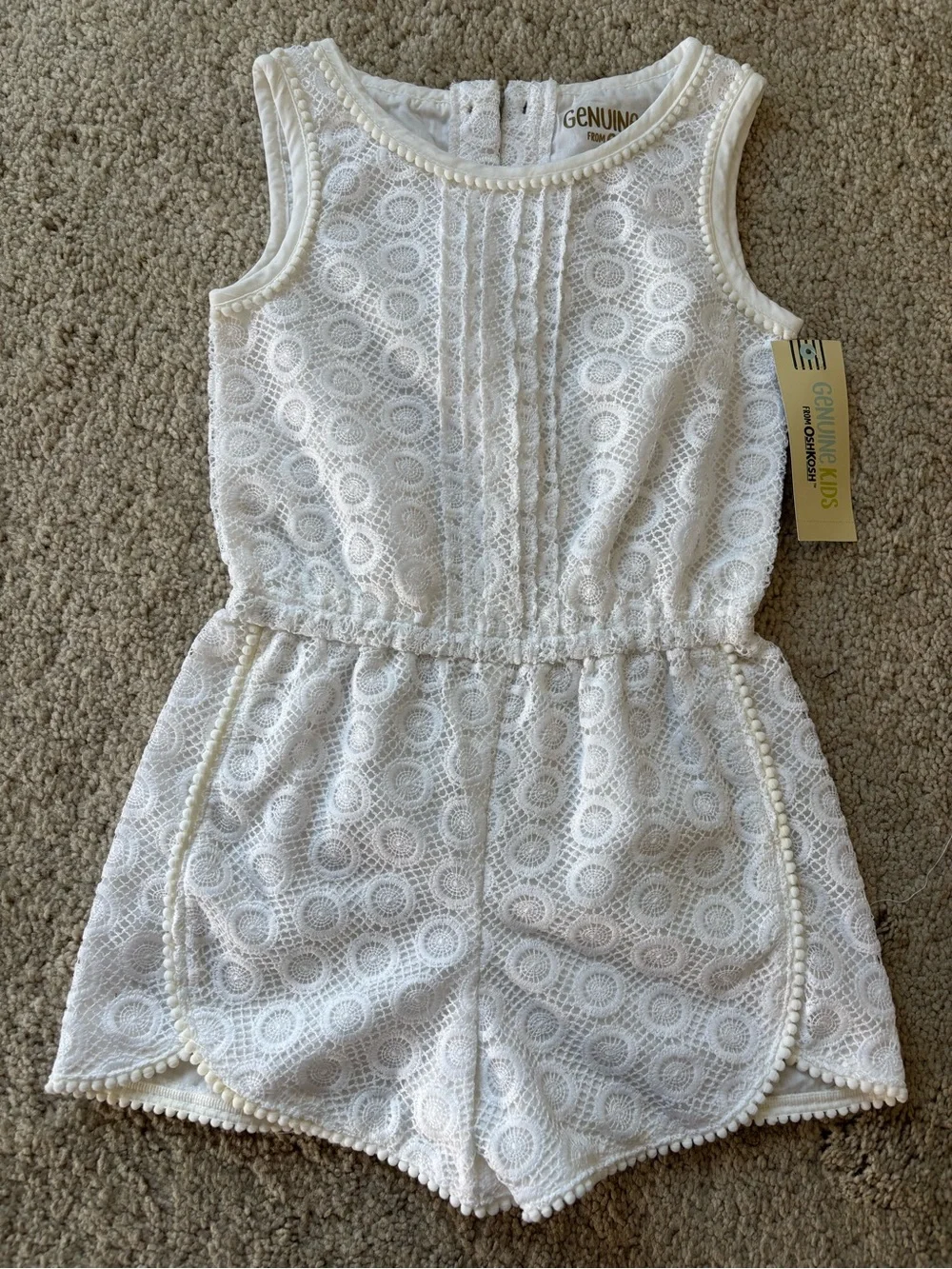 New Genuine Kids OshKosh Girls 4T White Floral Lace Sleeveless Romper